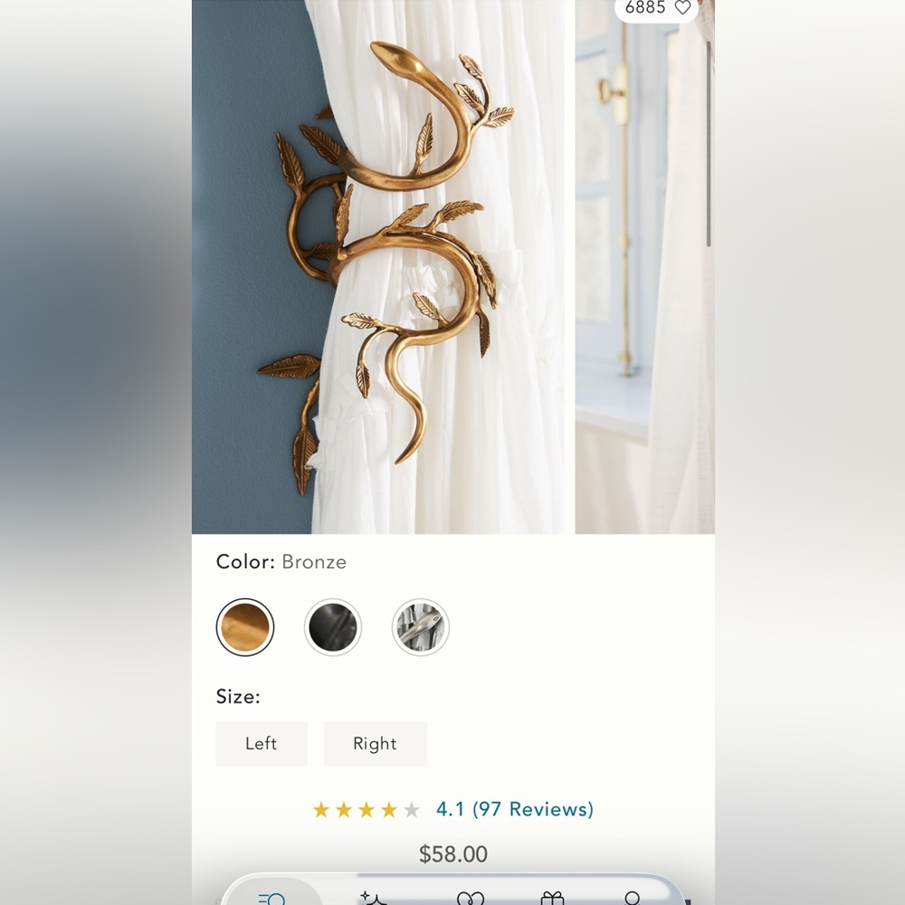 NEW Anthropologie Serpentine Bronze/Gold Curtain Tieback RIGHT SIDE ONLY